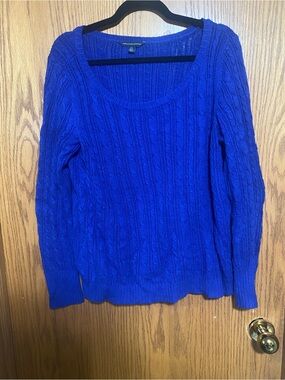 Cobalt Cable Knit Scoop Neck Sweater